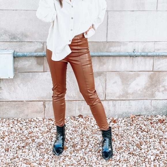 Brown Leather Skinny Pants - Picture 4 of 4